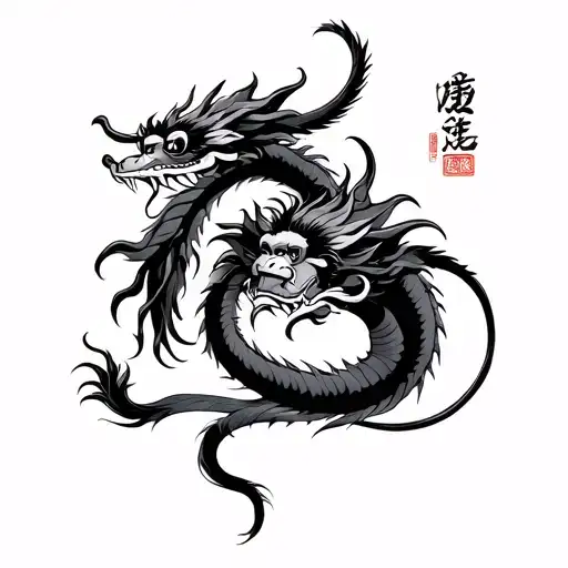 Chinese Character Long And Dragon And Chinese Character Monkey