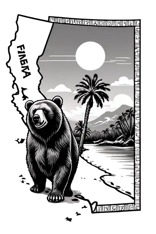 California State With Bear And Palm Tree