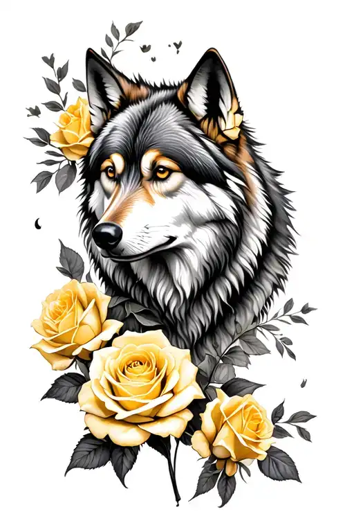 Wolf Yellow Roses Life Maternal