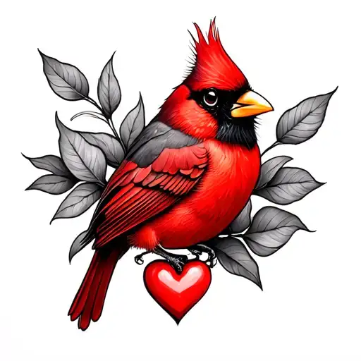 Very Small Heart And Red Cardinal Memorial Tattoo With A Heart