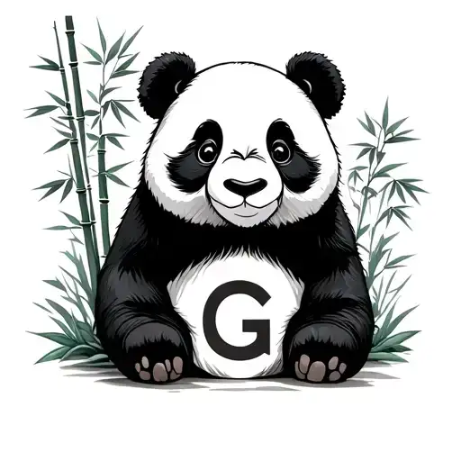 Panda With Bamboo And Letter G On Foot