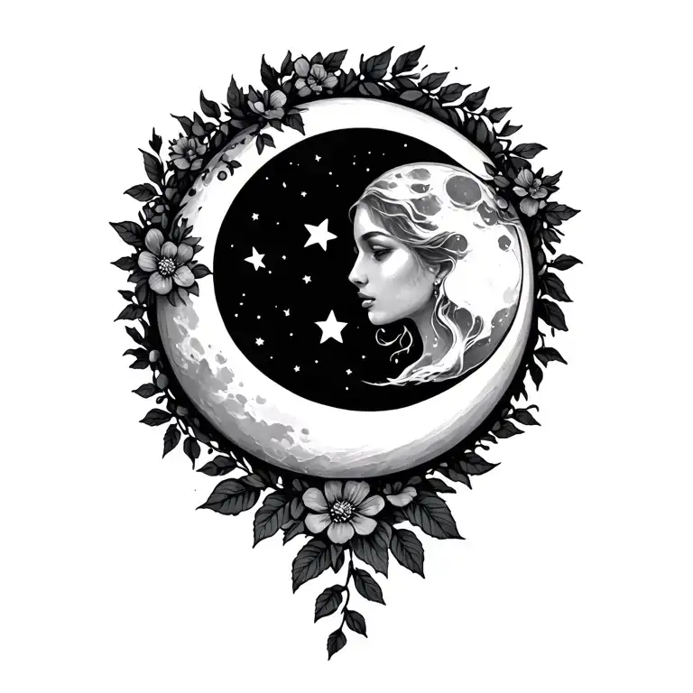 Peach Under The Moon And Stars Nestled In Vines And Flowers Feminine Small