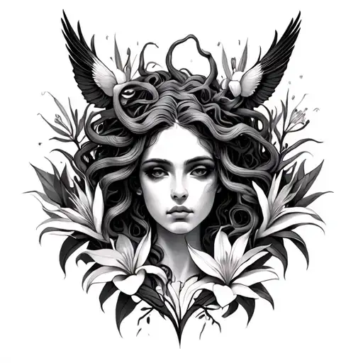 Medusa Surrounded By Bird Of Paradise Flowers