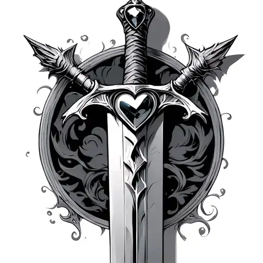 Medievil Sword With Heart Jewel In The Handle