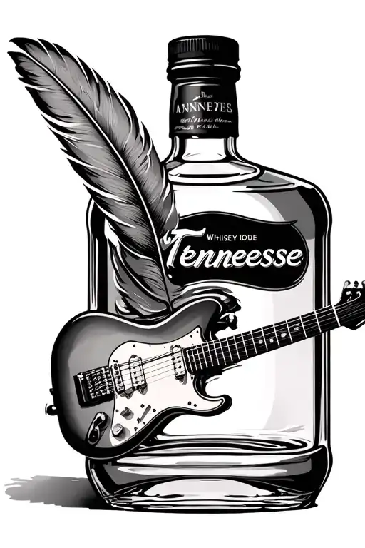 Tenneesse Whiskey Bottle With A Eletric Guitar And Feather