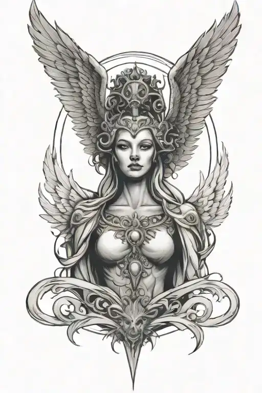 Woman God With Wings Going Vertical Up That Has Evil Looking Spirt