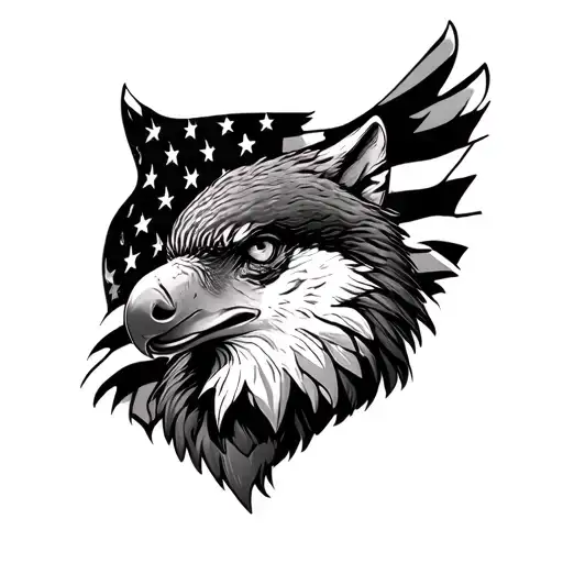 Bald Eagle American Flag Wolf