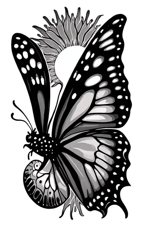 Butterfly With Sun Fine Line