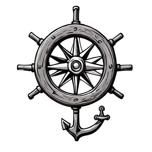Pirate Ship Wooden Wheel Made Into A Compass With An Anchor Below It