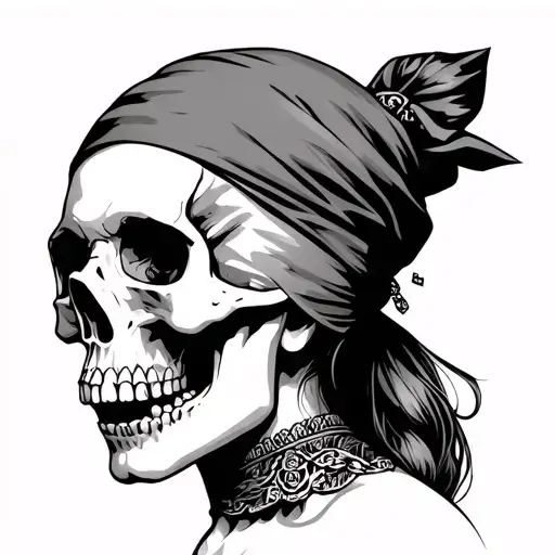 Woman With Bandana Wrapped Around A Skull