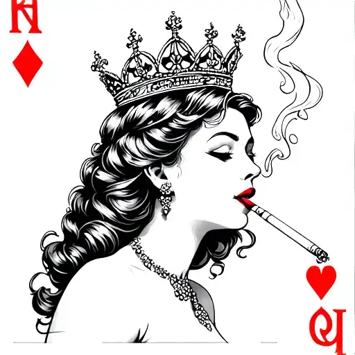 Queen Card Smoking A Cigarette Being Consumed