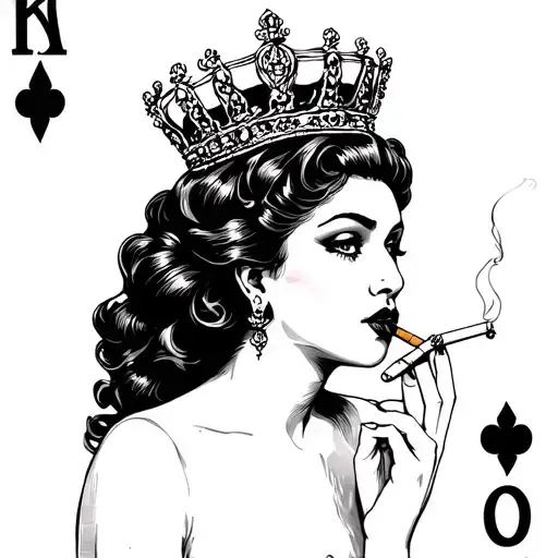 Queen Card Smoking A Cigarette Being Consumed