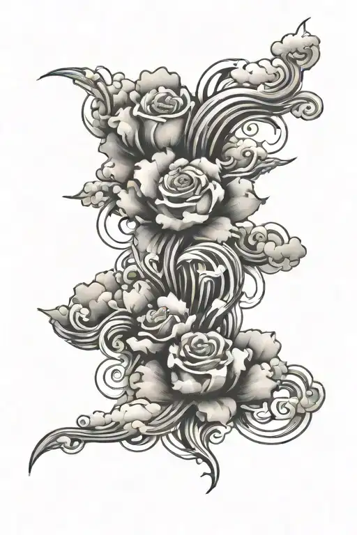 Name Tattoo Sleeve With Clouds As Background Black