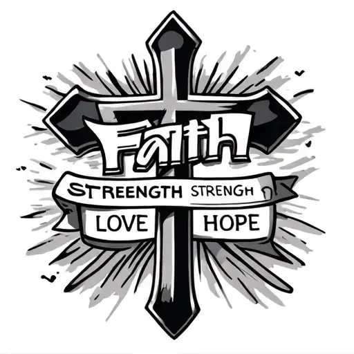 Cross That Says Faith Strength Love And Hope With A Banner That Has Names