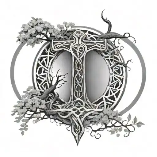 Thor's Hammer Above The Tree Of Life Intertwined