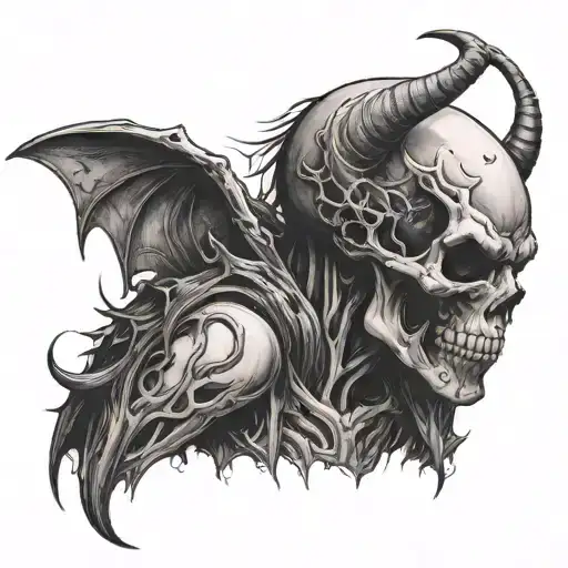 Scary Skeleton Devil On Your Shoulder Whispering Violent Death And Destruction In Your Ear