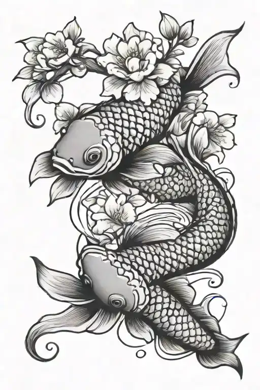 Koi Fish And Cherry Blossoms