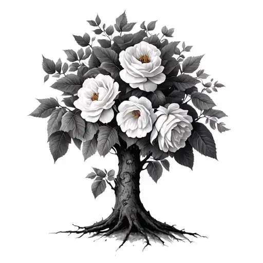 German Oak Tree And Cherokee Roses Intertwined