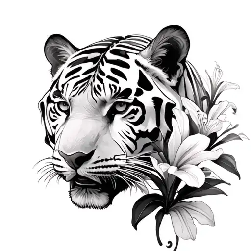 White Tiger With Tiger Lilies