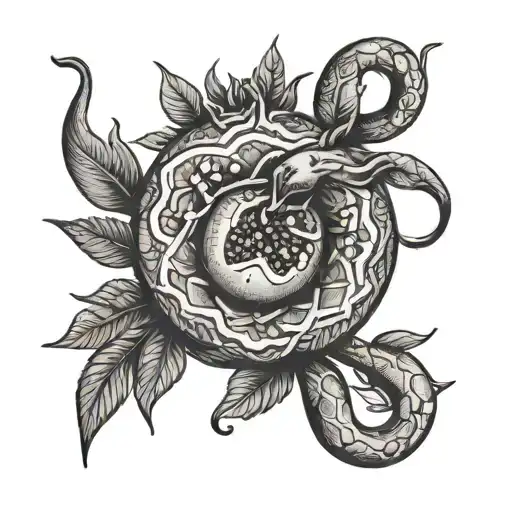 Pomegranate And Snake Intertwined Fine Line