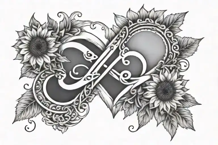 Infinity Sign Surrounded With Love Heart Finger Print Heart And Sunflowers