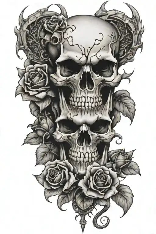 Skull Roses Dragon Surrounded