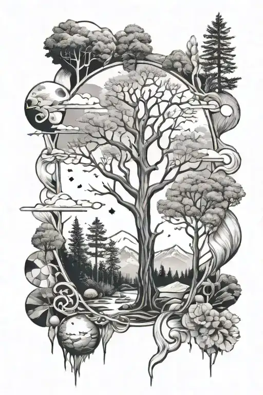 Space And Nature Elements Like Trees