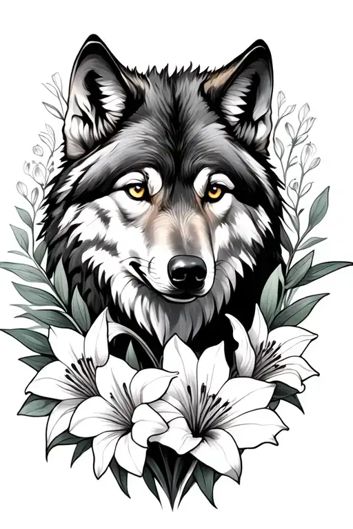 Wolf With Lilys Surrounding