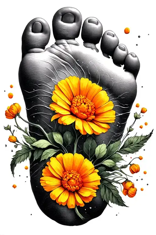 Baby Foot Print With Marigold