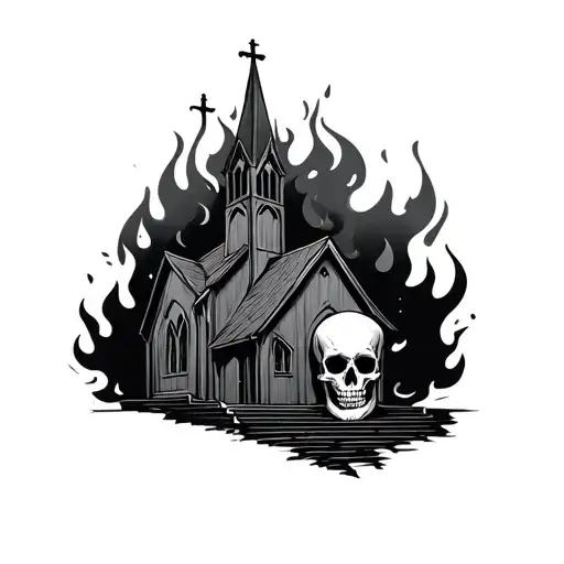 Burning Church With Skull