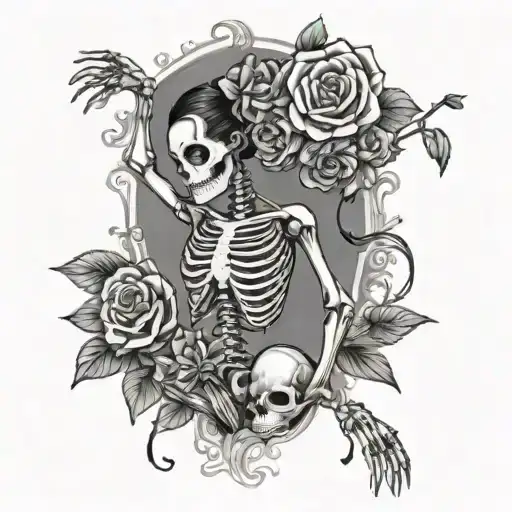 Skeleton Ballerina Holding Flowers
