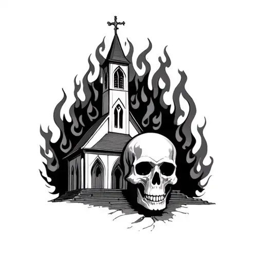 Burning Church With Skull