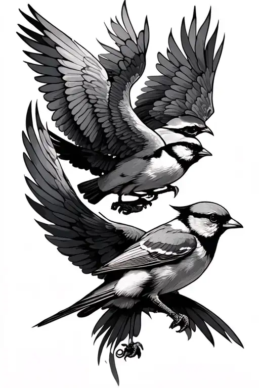 Angel And Devil Sparrows Flying
