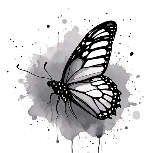 Single Line Butterfly With Watercolor Blots