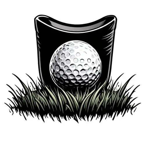 Golf Ball On A Tee With Grass Field