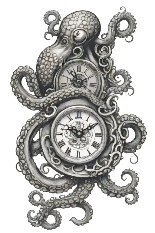 Octopus Holding A Clock Under The Sea Woth Some Sea Elements