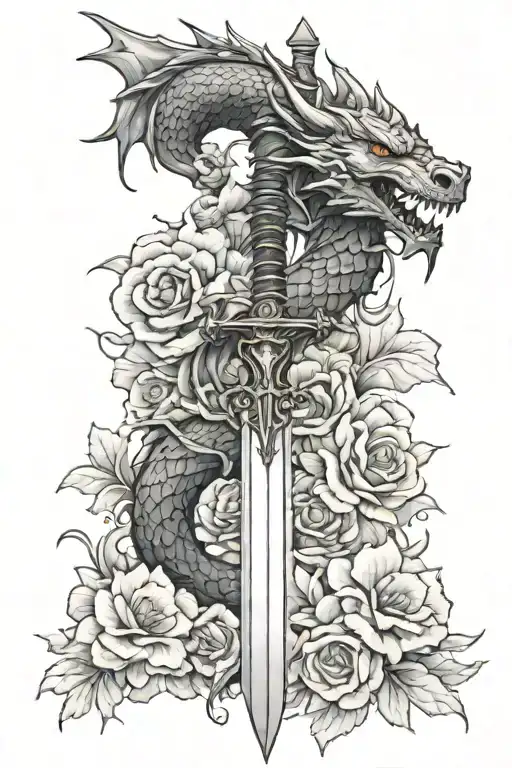 Sword With Dragon Wrapped Around And Flowers Growing
