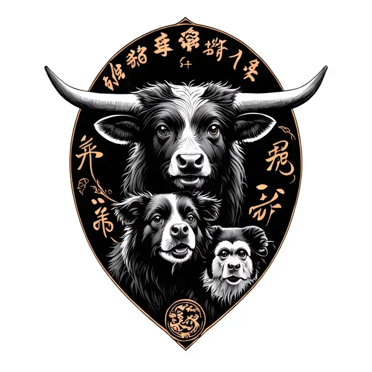 An Ox And A Monkey And A Border Collie To Represent Chinese Years