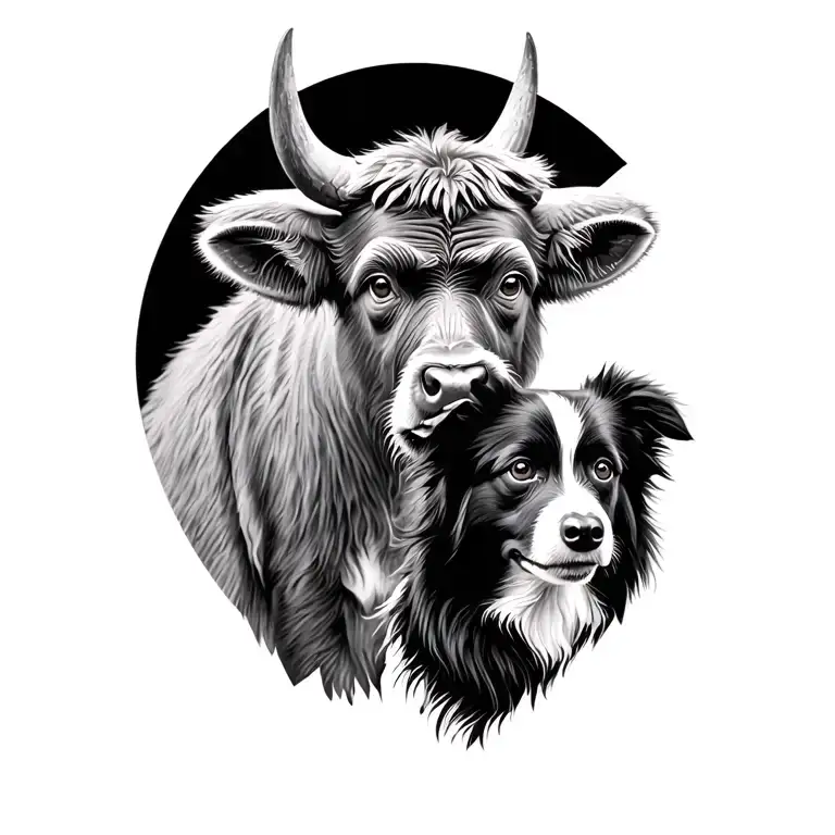 An Ox And A Monkey And A Border Collie Portrait