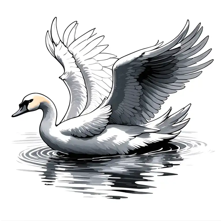 Swan Flapping Wings Spread