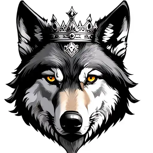 Wolf Face With Crown Surrounded