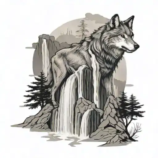 Waterfall Cascading Cliff Howling Wolf