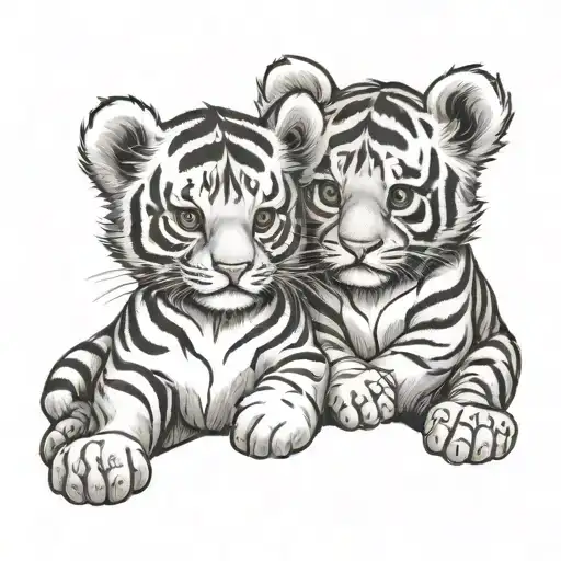 Baby Tiger And Baby Bear Holding