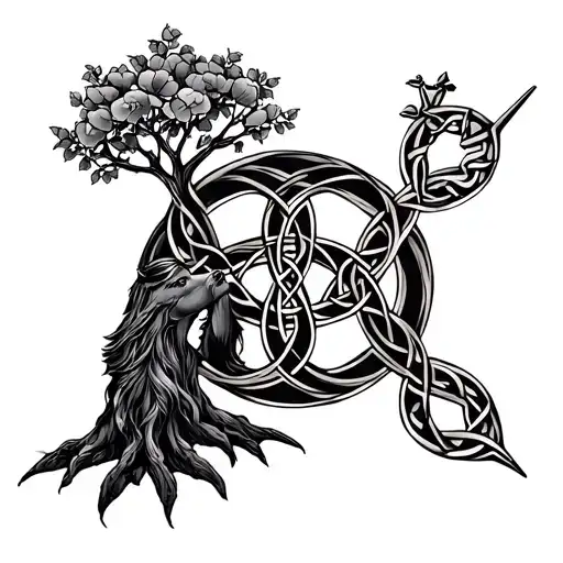 Father Daughter Celtic Knot With Tree Of Life And Sagittarius Symbol