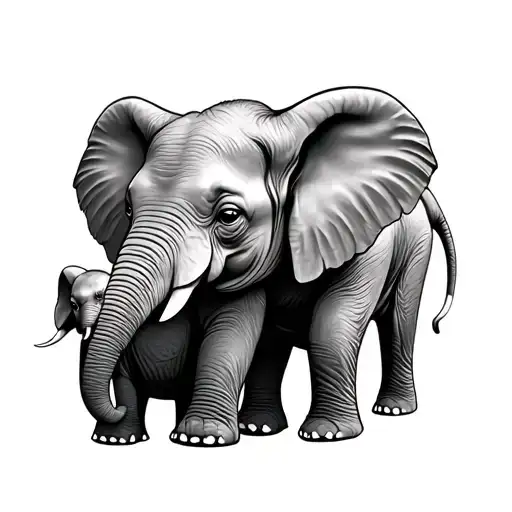 Mom And Baby Elephant