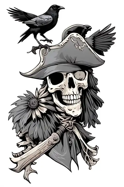 Skeleton Pirate With Crow On It's Shoulder