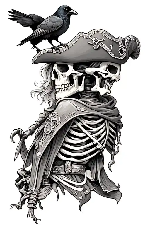 Skeleton Pirate With Crow On It's Shoulder
