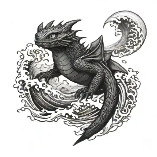 Japanese Big Wave Painting Style Of A Top View Of Toothless From The Movie How To Train Your Dragon