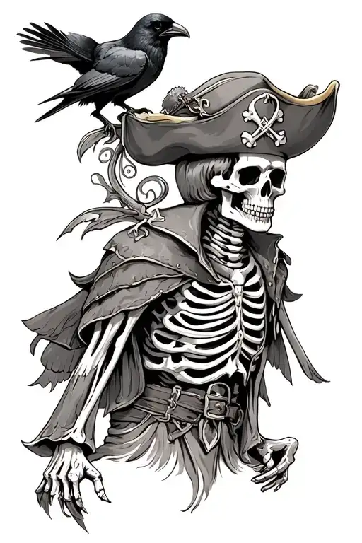 Skeleton Pirate With Crow On It's Shoulder