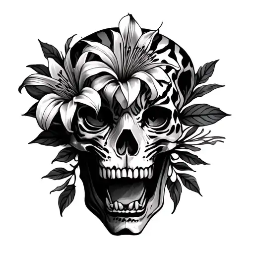 Tiger Lilly Flowers On A Skull